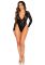 Боді зі стразами Rhinestone Lace Deep-V Bodysuit One Size, Black, глибоке декольте, довгий рукав