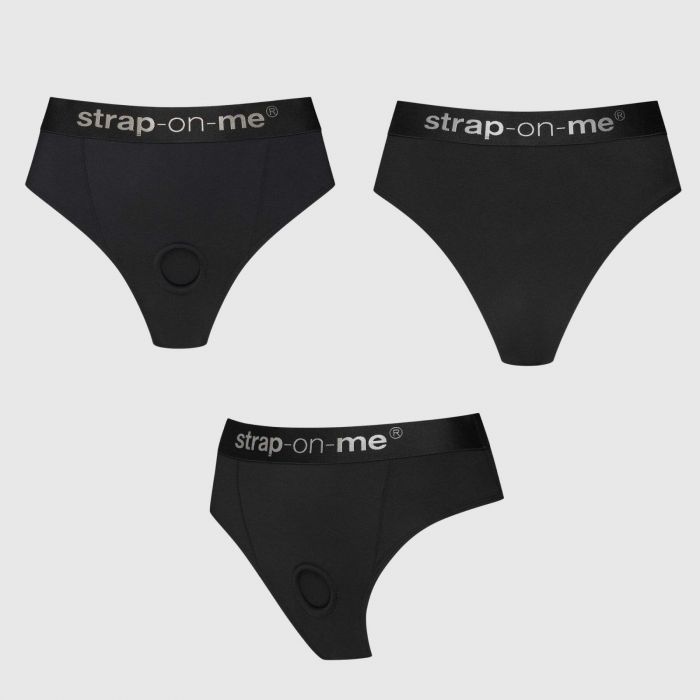 Трусики-бразиліана з фіксацією дилдо Strap-On-Me Harness Lingerie Idole – L – Black, високі