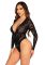 Боді зі стразами Rhinestone Lace Deep-V Bodysuit One Size, Black, глибоке декольте, довгий рукав