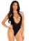Боді Leg Avenue Opaque racer tank bodysuit, One Size, чорне, імітація шнурівки, низ — стрінги