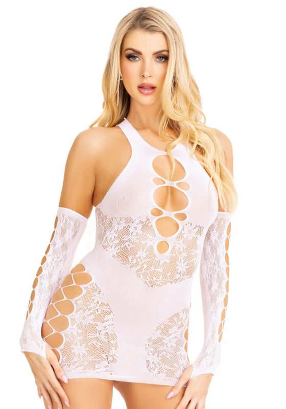 Мінісукня Leg Avenue Mini dress and matching gloves White One Size