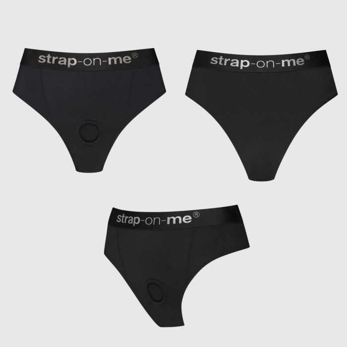 Трусики-бразиліана з фіксацією дилдо Strap-On-Me Harness Lingerie Idole – S – Black, високі