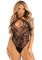Тедді Leg Avenue Thong teddy with strappy back, One Size, чорне, еластичне мереживо, низ — стрінги