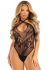 Тедді Leg Avenue Thong teddy with strappy back, One Size, чорне, еластичне мереживо, низ — стрінги
