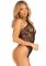 Тедді Leg Avenue Thong teddy with strappy back, One Size, чорне, еластичне мереживо, низ — стрінги