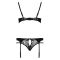 Комплект білизни Passion PAULINE SET L/XL, black, стрепи, ліф, стрінги і пояс для панчох