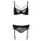 Комплект білизни Passion PAULINE SET XXL/XXXL, black, стрепи, ліф, стрінги і пояс для панчох
