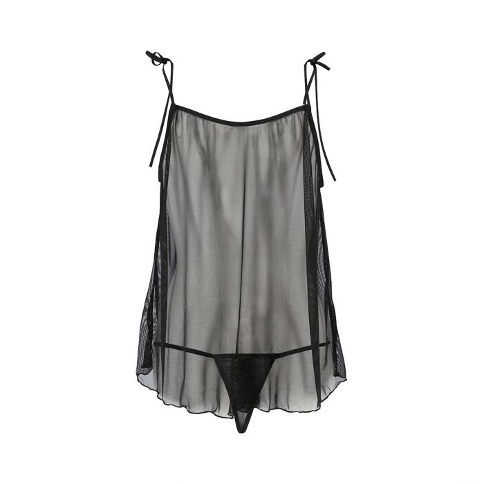 Сорочка прозора бебі-дол Passion MELANIA CHEMISE XXL/XXXL, black, трусики, на тонких бретелях