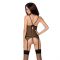 Корсет з пажами Passion MELANIA CORSET XXL/XXXL, black, трусики, напівпрозорий