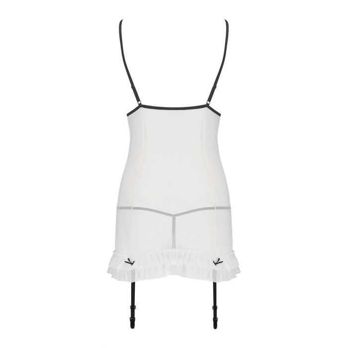 Сорочка прозора з пажами Passion ORIHIME CHEMISE S/M, white, трусики, стрепи
