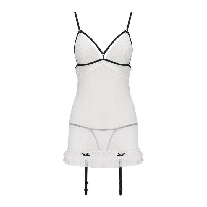 Сорочка прозора з пажами Passion ORIHIME CHEMISE XXL/XXXL, white, трусики, стрепи