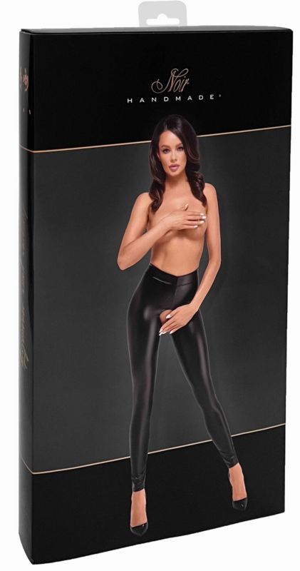 Легінси Noir Handmade F304 Taboo, XXL, black, під латекс, відкриті сідниці та промежина