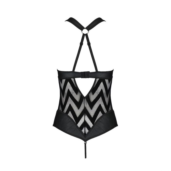 Сітчастий боді з халтером та ритмічним малюнком Passion Hima Body S/M, black
