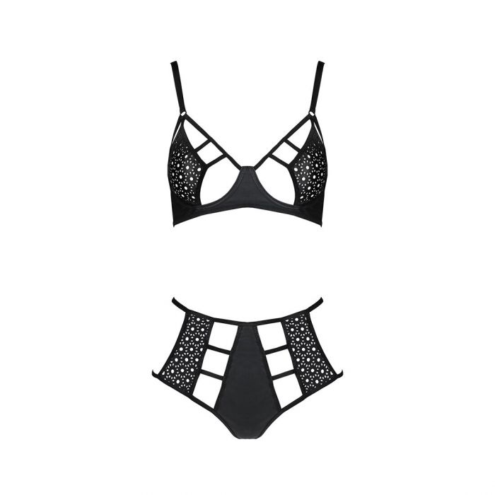 Комплект білизни Passion TASMINA SET L/XL black, ліф, високі трусики з корсетом ззаду