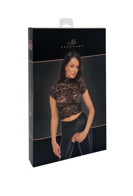 Топ Noir Handmade F303 Essence, XXL, black, мереживний, короткий рукав, комір-стійка