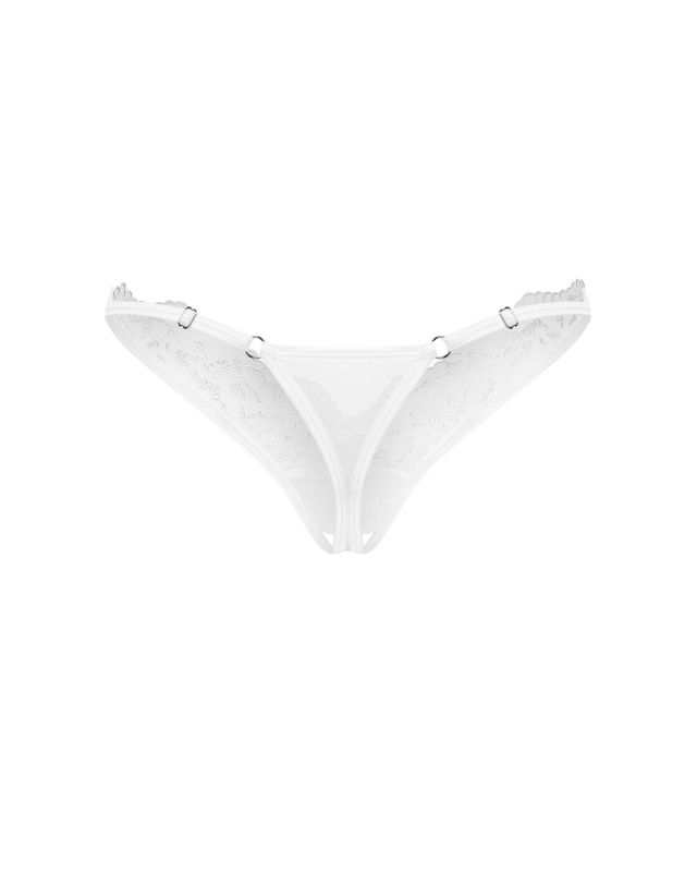 Трусики-стрінги з мереживом Obsessive Arrowel White crotchless thong 2XL/3XL
