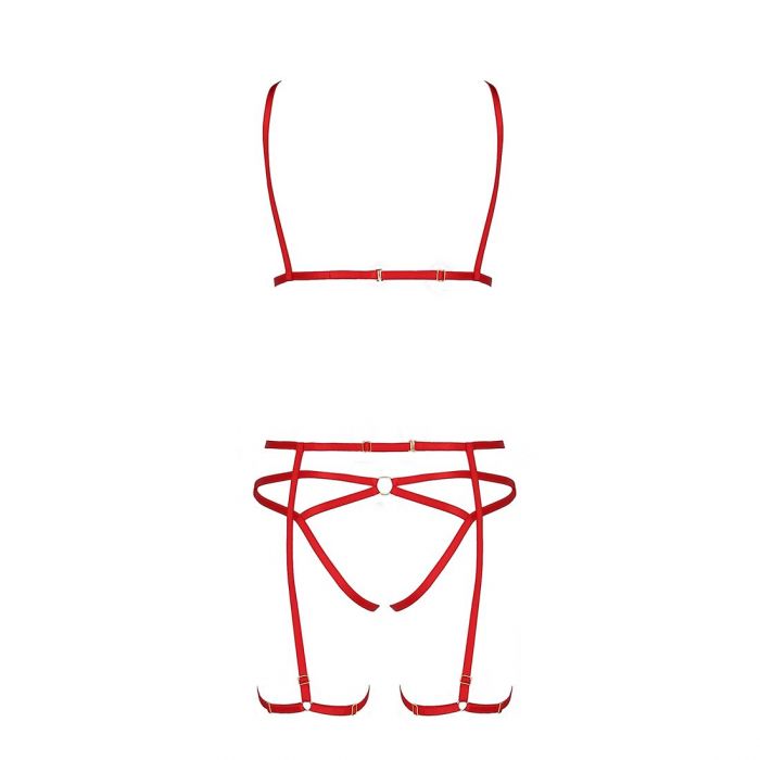 Комплект білизни Passion Exclusive MAGALI SET OpenBra XXL/XXXL, red, стрепи, ліф, трусики і пояс
