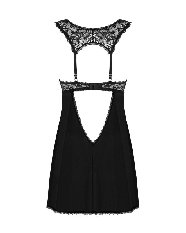 Сорочка бебі-дол з мереживом на грудях Obsessive Donna Dream babydoll M/L Black, стрінги