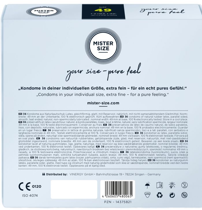 Презервативи Mister Size - pure feel - 49 (36 condoms), товщина 0,05 мм