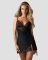 Пеньюар Obsessive Lobellis chemise & thong, XL/2XL, чорний, мереживне оздоблення, стрінги в комплекті
