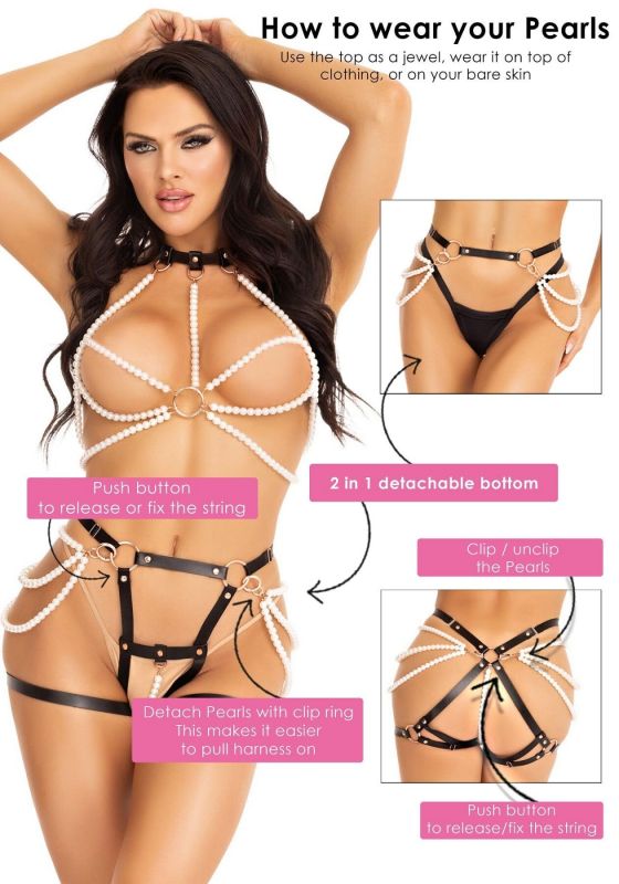 Комплект з перлинами Leg Avenue Halter Harness M, нижній пояс-харнес