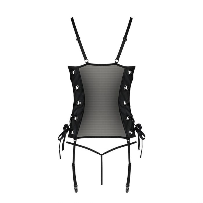 Сітчастий корсет з люверсами і знімними пажами Passion MALWIA CORSET 2XL/3XL black екошкіра, стрінги