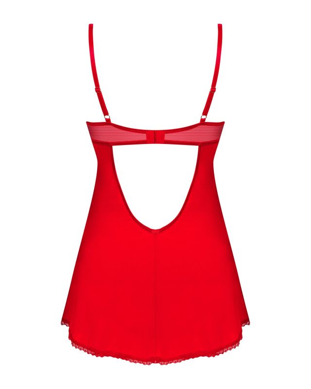 Пеньюар Obsessive Ingridia chemise & thong XL/2XL, червоний, сорочка, стрінги