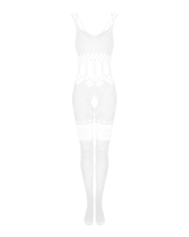 Сітчастий бодістокінг з імітацією топа та шортів Obsessive Bodystocking G330 S/M/L, white, з доступо
