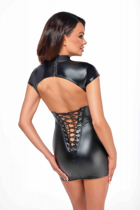 Сукня Noir Handmade F309 Fantasy, 3XL, black, міні, під латекс, короткий рукав, шнурівка ззаду