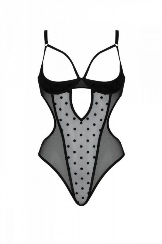 Еротичне боді Passion MARINA BODY, S/M, black, з відкритими чашками