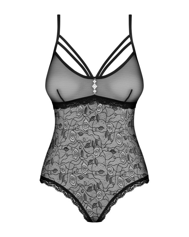 Мереживне боді з доступом Obsessive 818-TED-1 teddy S/M, чорне