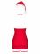 Новорічна сорочка Obsessive Kissmas chemise, L/XL, червона, чокер, гартери та шапочка з помпоном