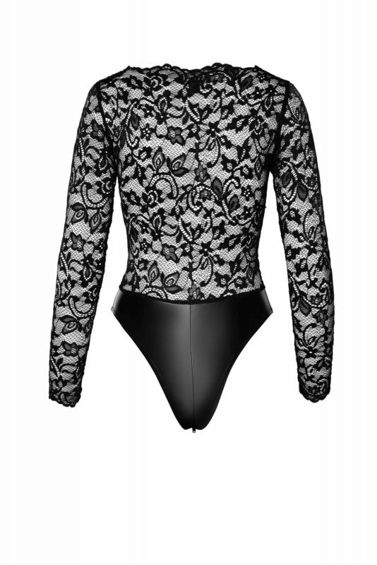 Боді Noir Handmade F296 Psyche, 3XL, мереживо, довгий рукав, низ під латекс, з доступом
