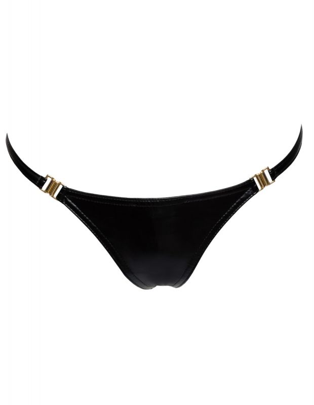 Трусики з мокрим ефектом Noir Handmade P008 Powerwetlook panty with gold clasp, M, на застібках