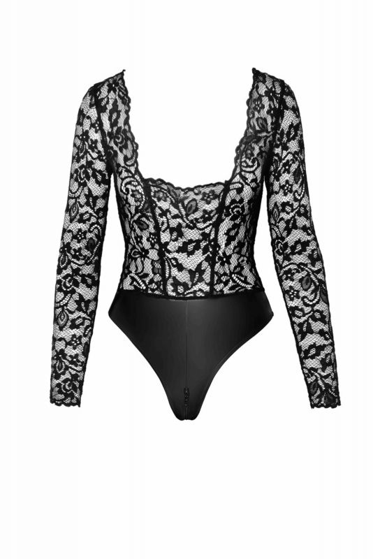 Боді Noir Handmade F296 Psyche, S, мереживо, довгий рукав, низ під латекс, з доступом