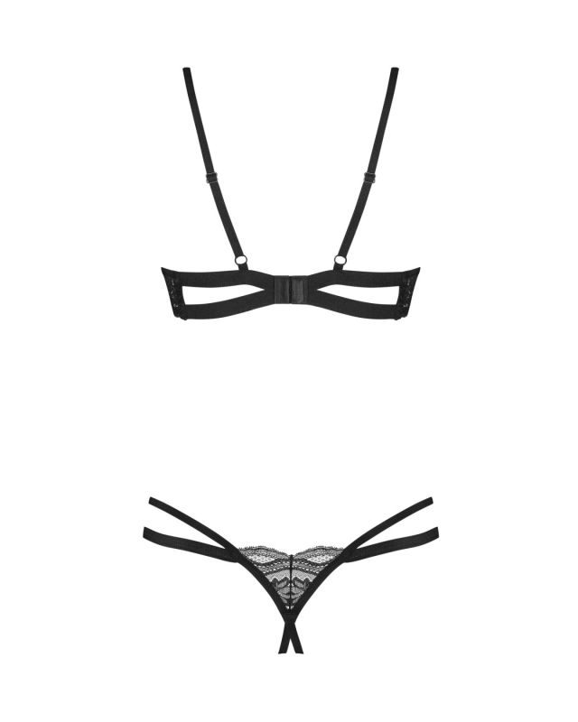 Комплект Obsessive Nutris 2-pcs crotchless set, XL/2XL, ліф з відкритими чашками, трусики з доступом