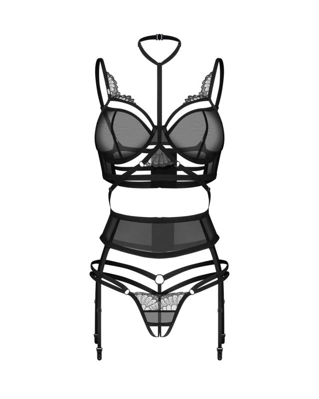 Комплект Obsessive Premisis Black 3-pcs crotchless set S/M