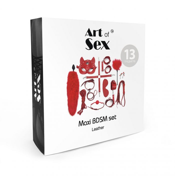 Набір BDSM Art Of Sex – Maxi BDSM Set Leather, 13 предметів, чорний, натуральна шкіра