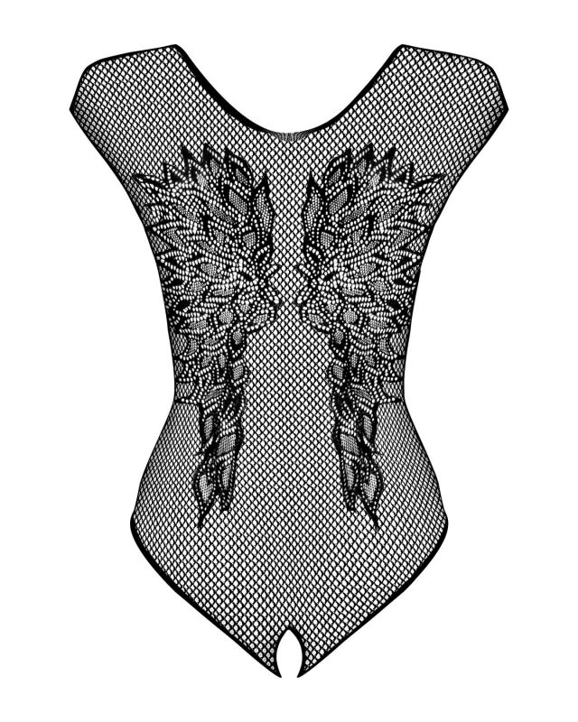 Бодістокінг із великої сітки з мереживом Obsessive B112 teddy S/M/L, чорний, з доступом