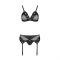 Комплект білизни Passion NESSY SET XXL/XXXL black, бюстгальтер, пояс для панчіх, стрінги