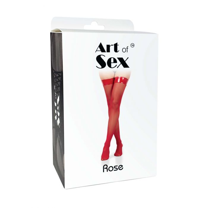 Панчохи в дрібну сітку з лакованою коронкою Art of Sex - Rose, колір чорний, розмір S