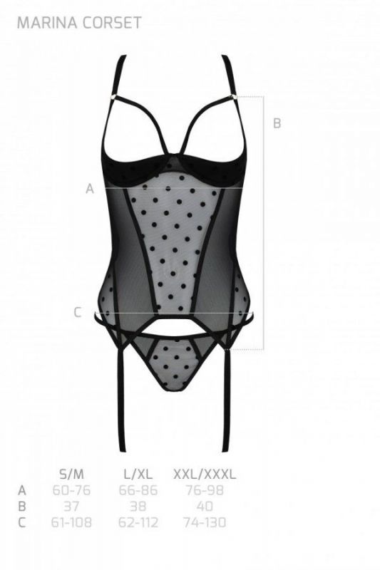 Корсет Passion MARINA CORSET, XXL/XXXL, black, з відкритими чашками