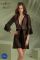 Пеньюар Passion LEAFA PEIGNOIR black, XXL/XXXL, довжина трохи вище коліна, широкі рукави, зав'язується на пояс