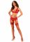Комплект білизни Obsessive Lacelove cupless 3pcs set XS/S Red, бюстгальтер, стрінги, пояс для панчіх