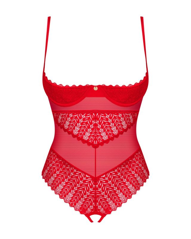 Боді з доступом Obsessive Ingridia crotchless teddy XL/2XL, червоне, відкриті груди