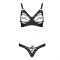 Комплект з екошкіри Passion CELINE BIKINI L/XL black, відкритий бра зі стрічками, стрінги
