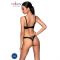 Комплект з екошкіри Passion CELINE BIKINI L/XL black, відкритий бра зі стрічками, стрінги