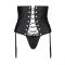 Пояс-корсет з екошкіри Passion CELINE SET with Open Bra 4XL/5XL, black, шнурівка, пажі, стрінги