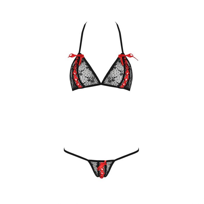 Комплект білизни Passion MELISSA BIKINI XXL/XXXL, black, ліф зі шнурівкою і трусики-стрінги