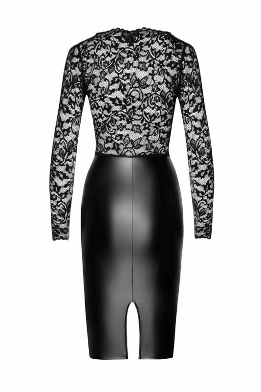 Сукня Noir Handmade F295 Euphoria, XL, black, мереживо, глибоке декольте, спідниця міді під латекс